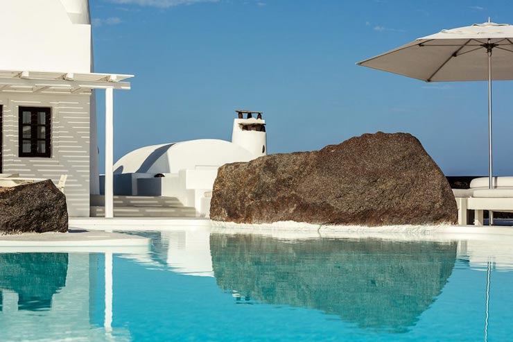 exterior pool of the Beautiful villa in Santorini Greece