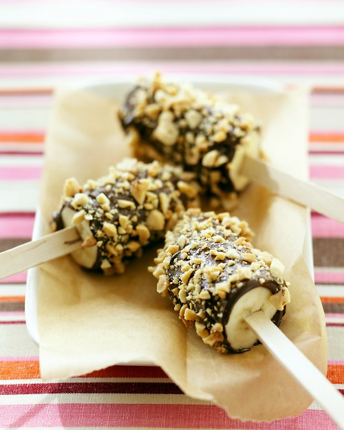 chocolate covered bananas with salted peanuts