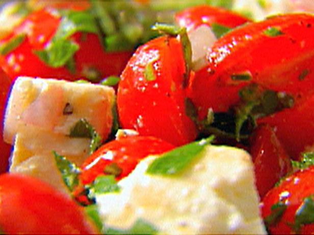 healthy salad with tomato feta and watermelon