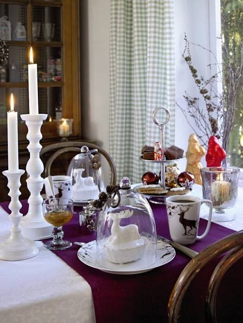 creative christmas table decor ideas with pink color purple 4
