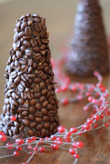 DIY unusual christmas tree made of coffee beans