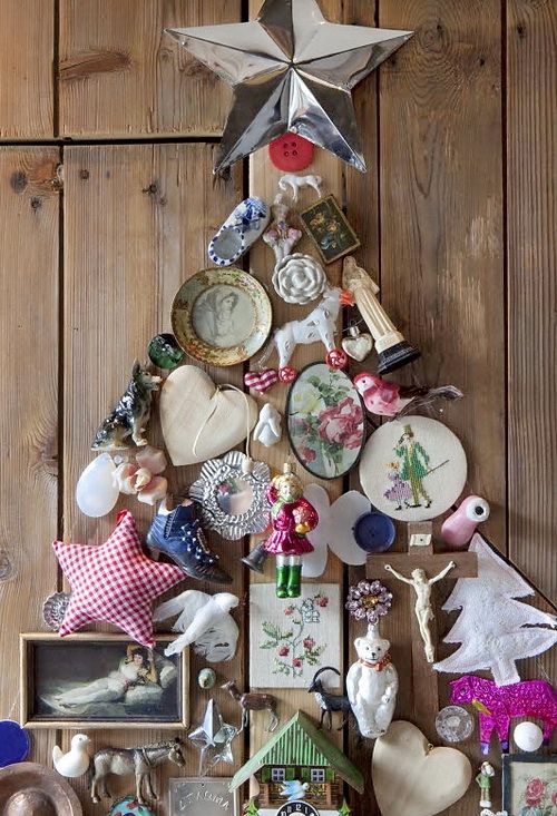 DIY unusual christmas tree, decorated with paintings