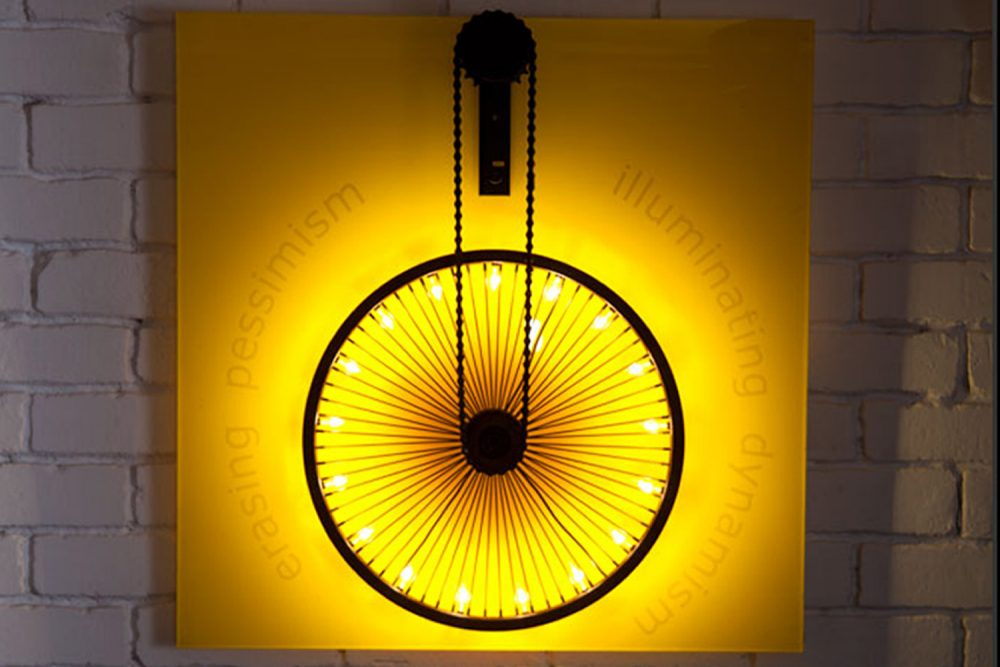 innovative lighting art, yellow wheel light