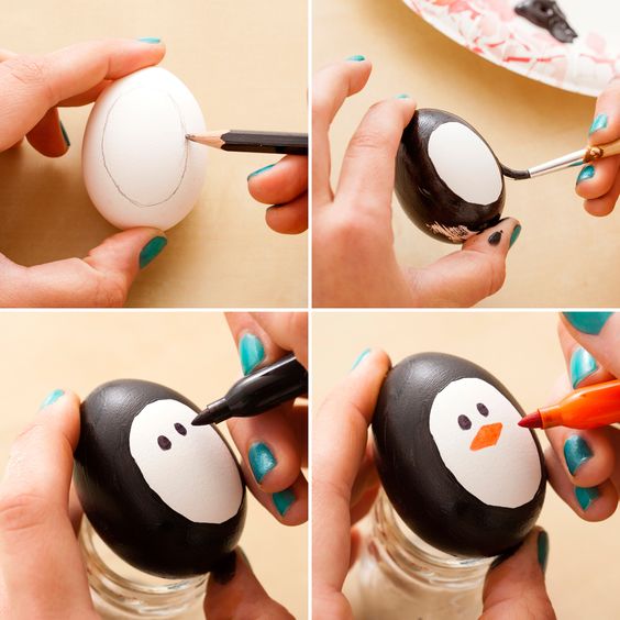 fun ways to dye easter eggs, penguin