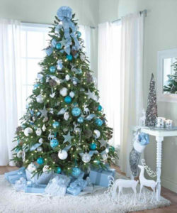 Blue and silver decorated Christmas tree.
