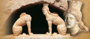 Interior of the tomb in Amphipolis, head of sphinx 2