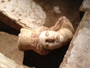 Interior of the tomb in Amphipolis, head of sphinx 3